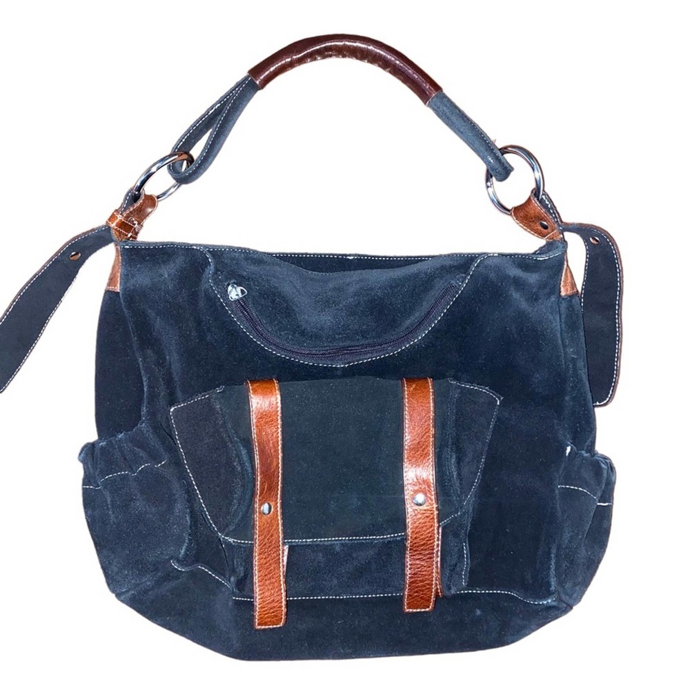 Borsetta Black Suede and Brown Leather Shoulder Bag Purse !